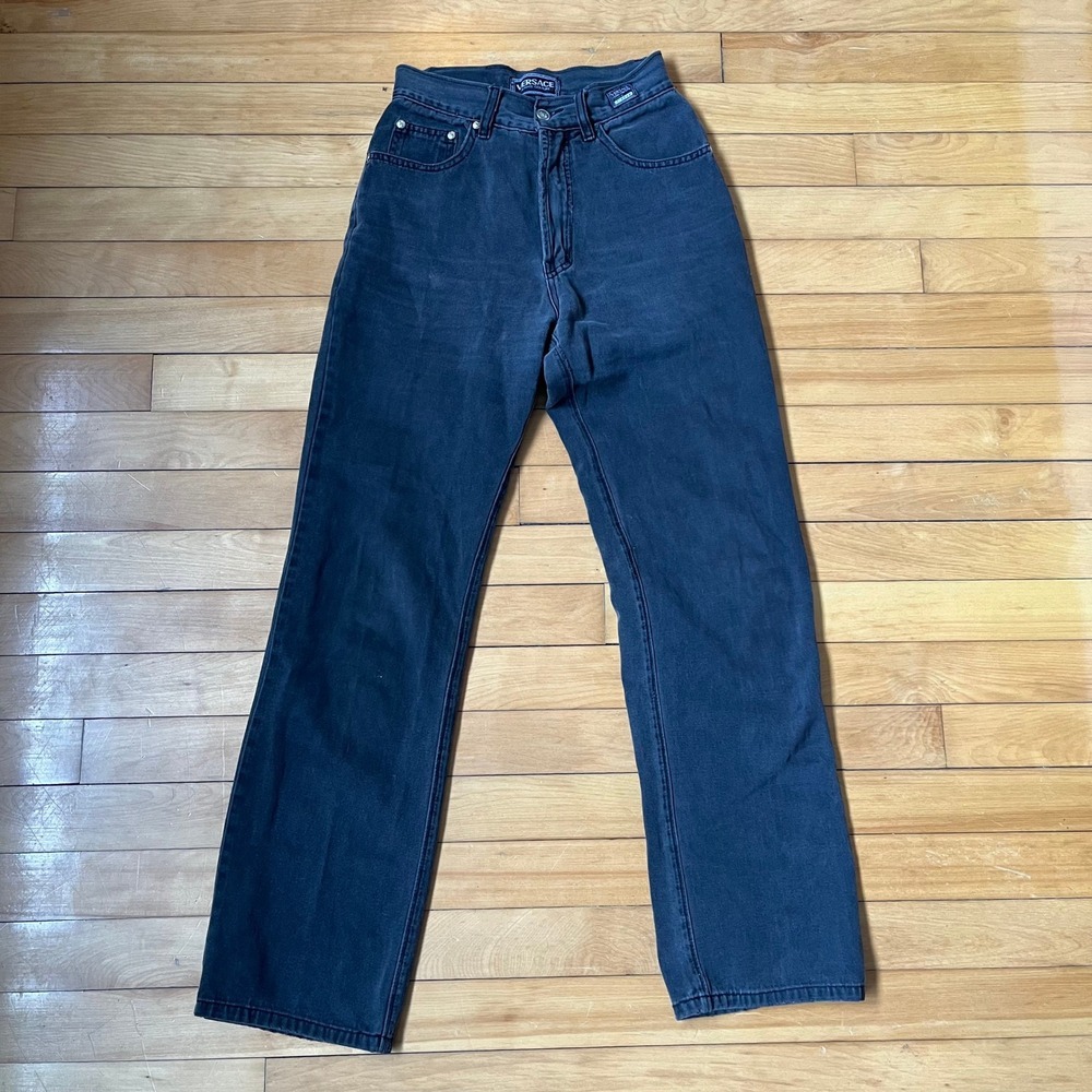 Versace Jeans Couture Faded Black Straight Leg High Rise Denim Jeans Size 27